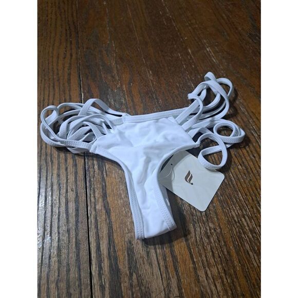 New XS Fabletics White NOA High Waist Strappy Cheeky Thong Bikini Swim Bottoms - Picture 9 of 9